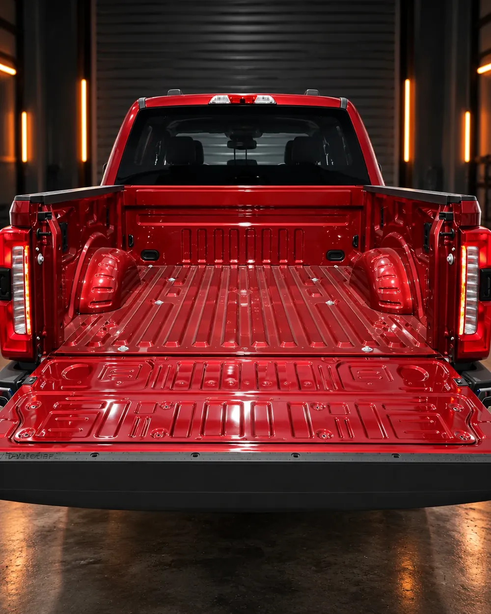 Red truck bed shown as the starting AFTER view