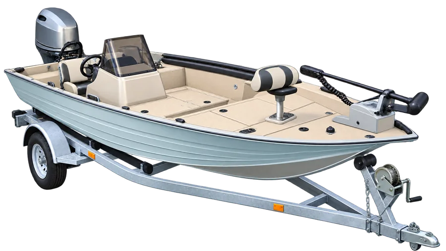 Fishing boat on galvanized trailer