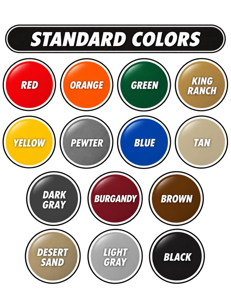 Standard color options for spray-on bedliner products