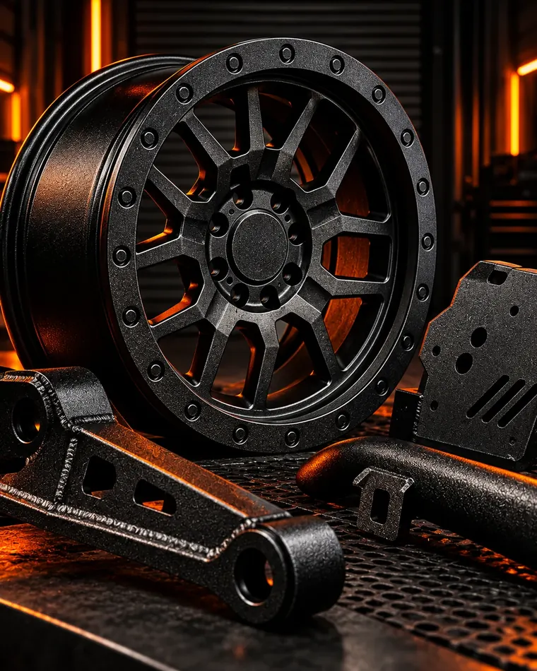 Powder coated automotive parts in Houston